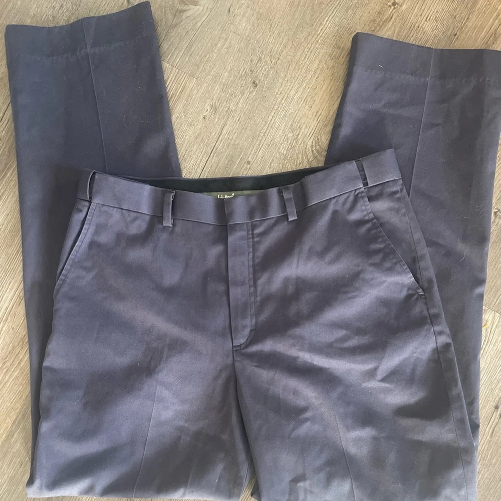 L.L Bean Comfort Waist Chino Dress Pant Flat Front 262555 Mens 36 Navy